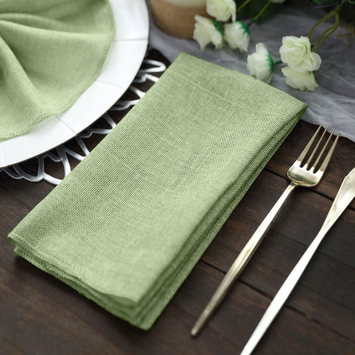 5 Pack | Olive Green Seamless Cloth Dinner Napkins, Wrinkle Resistant Linen  | 17x17