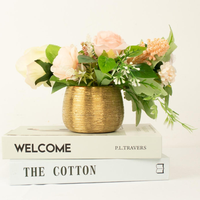 4 Pack Textured Ceramic Flower Vase Pots, Round Brushed Indoor Planters 3