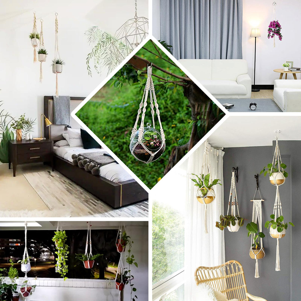 macrame plant hanger in living room Macrame Indoor Hanging Planter Basket Cotton Ropes – eHomemart