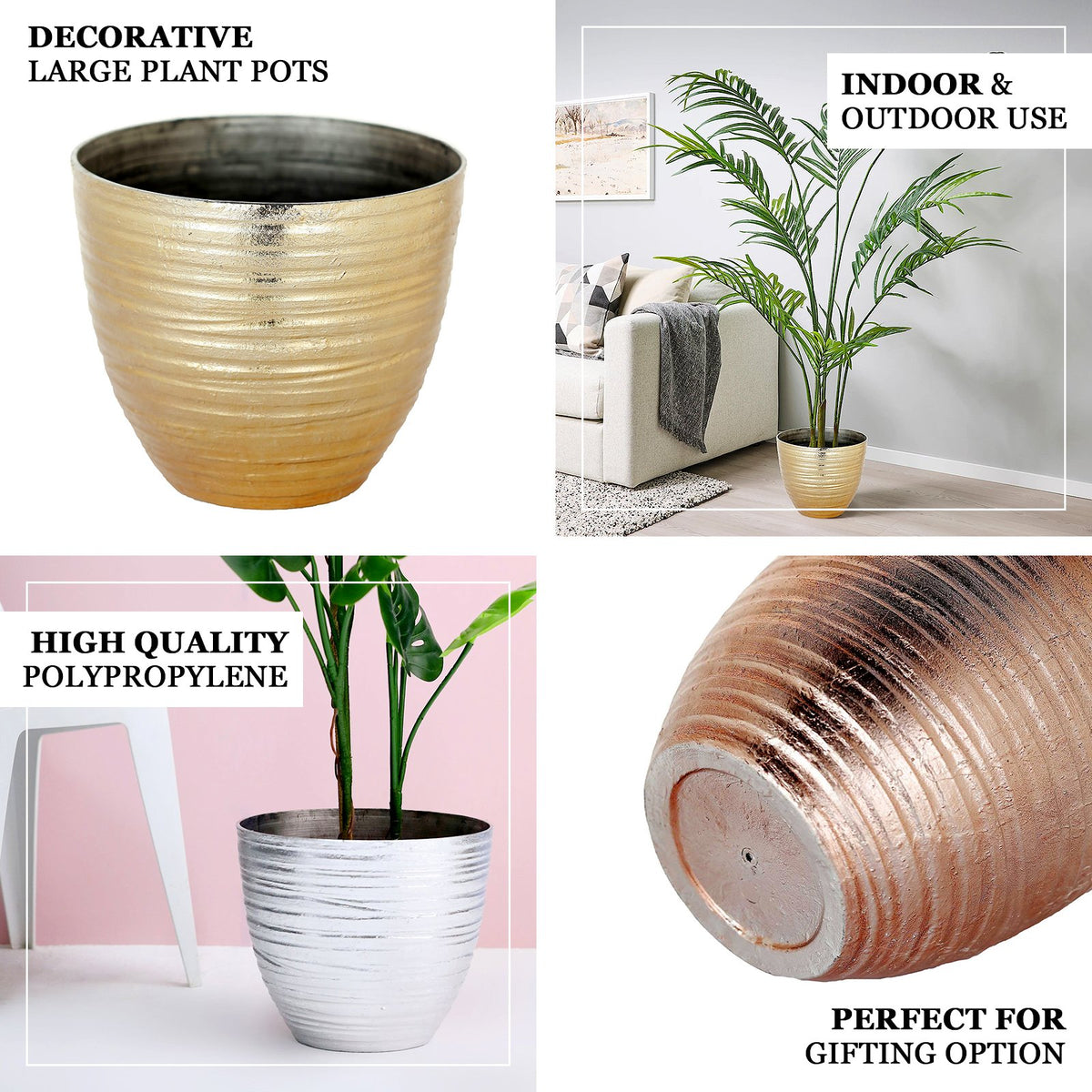 big decorative pots for indoor plants Metallic Textured Finish Large Indoor Flower Plant Pot, Decorative Indoor/Outdoor Planter 12"