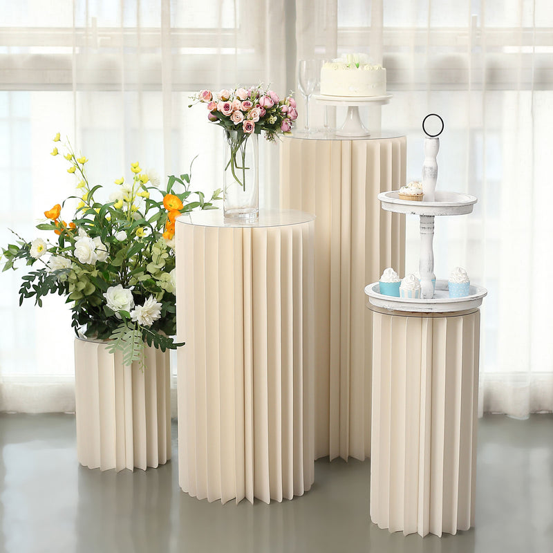 Ivory Cylinder Pillar Pedestal Stand, Display Column Stand With Top Plate