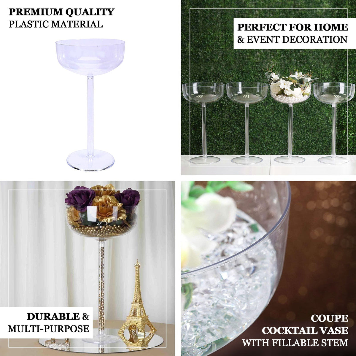 4-Pack Plastic Flower Vases Champagne Glass Design 18