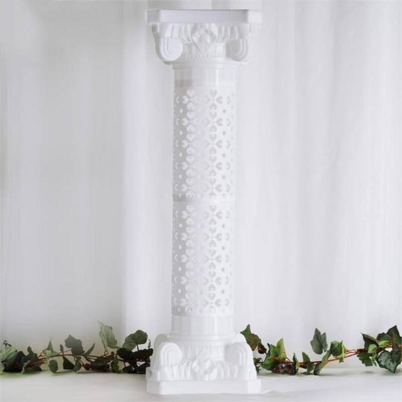 4 Pack White Height Adjustable Artistic Venetian Roman Wedding Inspired Pedestal Column Plant Stand - PVC 42