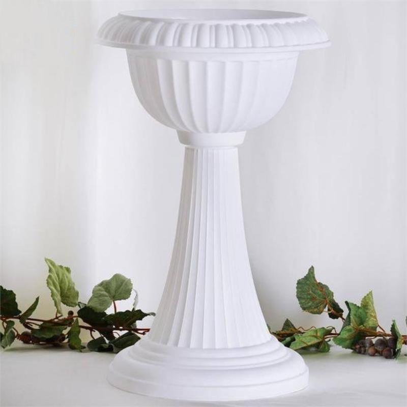 plastic column plant stand 4 Pack White Italian Inspired Pedestal Stand Flower Plant Pillar - 22" Tall Pvc