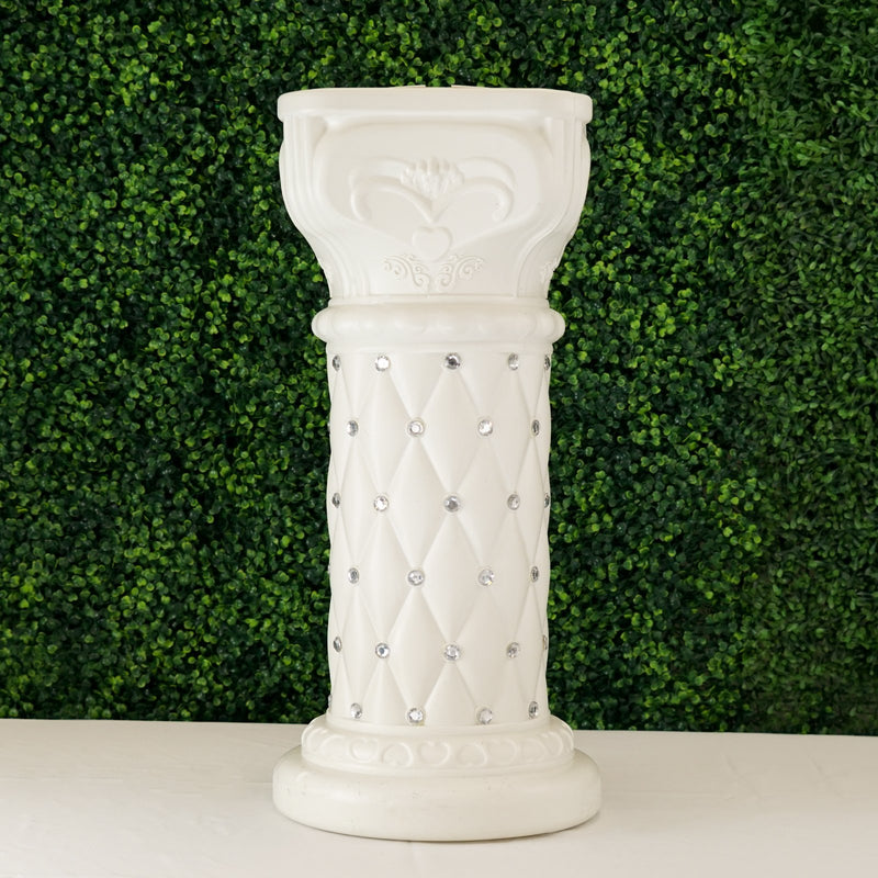 2 Pack White Crystal Beaded Pedestal Stand French Inspired Pillar With 10mm Crystal Studs PVC 25