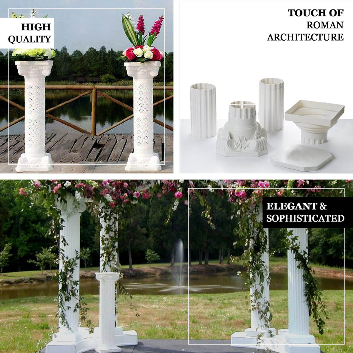 plastic plant columns 4-Pack 34" White Height Adjustable Empirical Roman Inspired Pedestal Column Plant Stand - Pvc