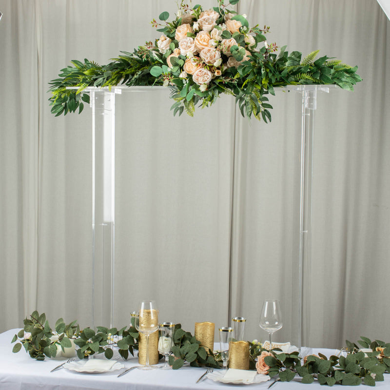 Clear Acrylic Rectangular Flower Stand Centerpiece, Long Floral Frame Table Display Stand 40