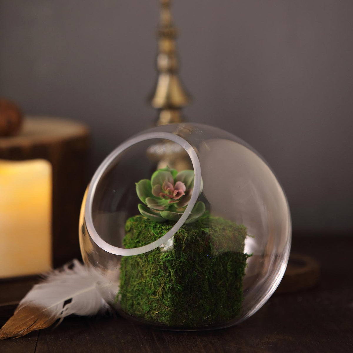 Clear Slant Cut Round Sphere Vase, Hobnail Glass Bubble Vase, Table Top ...