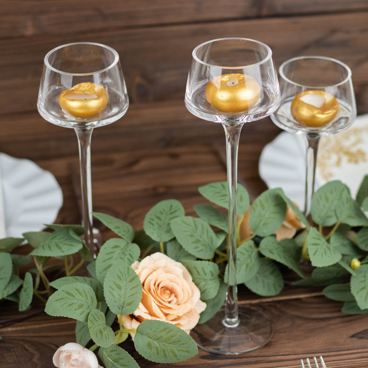 Long-Stem Clear Glass Table Centerpieces, Tall Tealight Candle