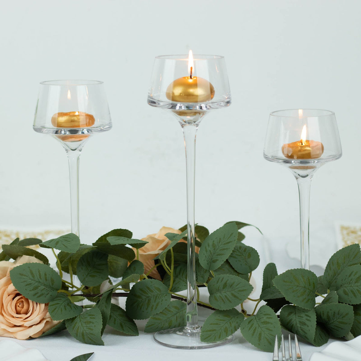 Long-Stem Clear Glass Table Centerpieces, Tall Tealight Candle