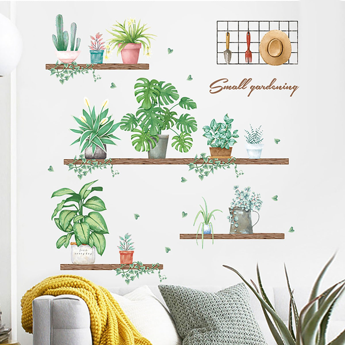 succulent wall decal Green Potted Plants On Shelves Wall Decals, Tropical Art Decor Stickers