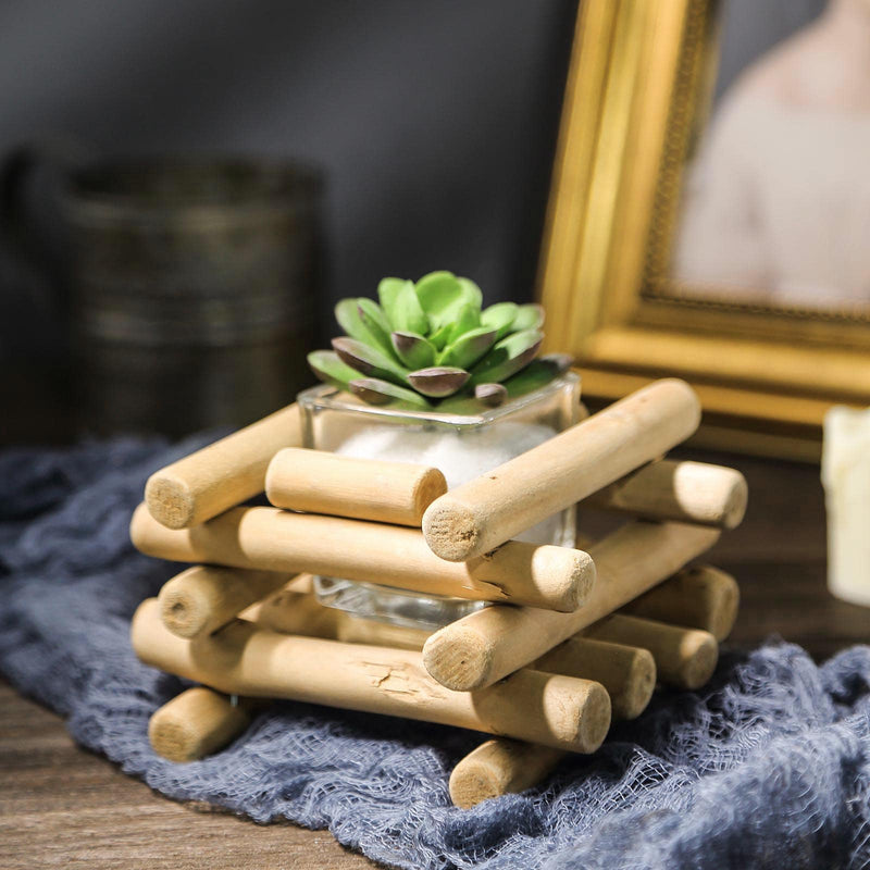 Natural Square Driftwood Wooden Tealight Candle Holder, Rustic Centerpiece 3