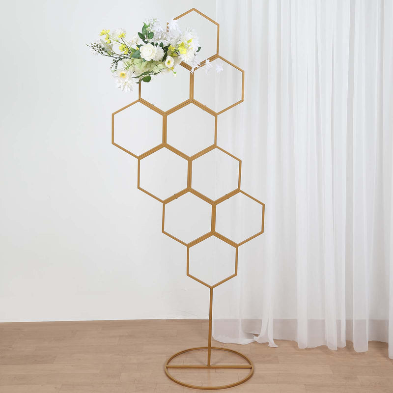Gold Metal Honeycomb Floor Standing Balloon Display Arch, Flower Frame Backdrop Stand 6ft