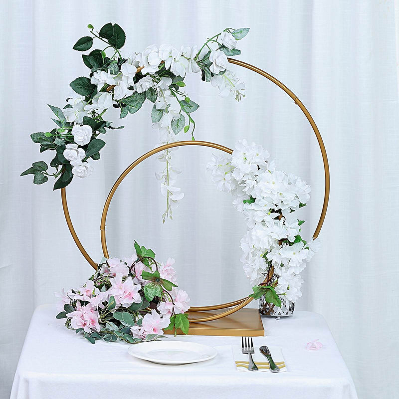 Gold Double Metal Hoop Centerpiece, Flower Stand 24