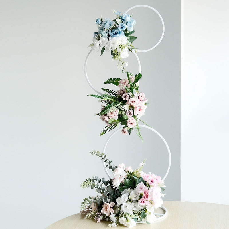 4-Tier Metal Hoop Pillar Flower Stand, Wreath Arch Table Centerpiece 3ft