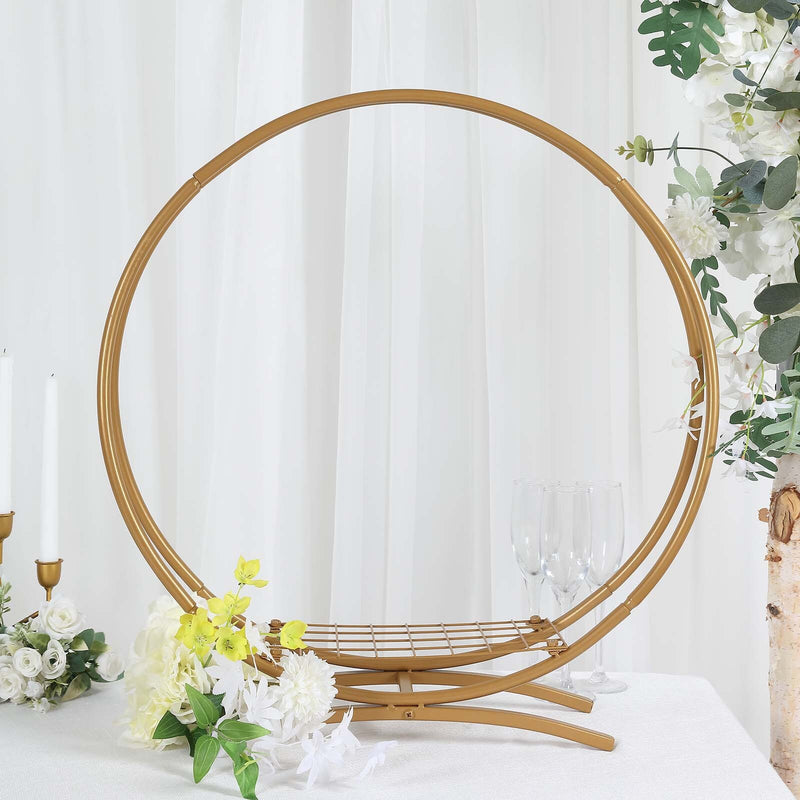 Gold Metal Double Frame Hoop Flower Table Centerpiece, Dessert Display Stand 24