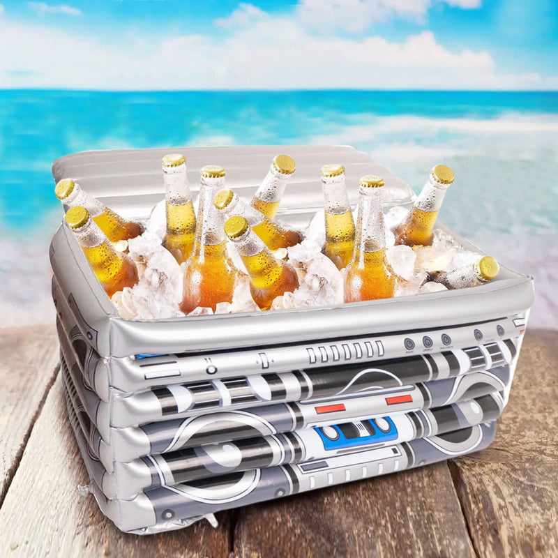 Silver Inflatable 80's Themed Boom Box Ice Beverage Cooler, Pool Party Drink Container - 24
