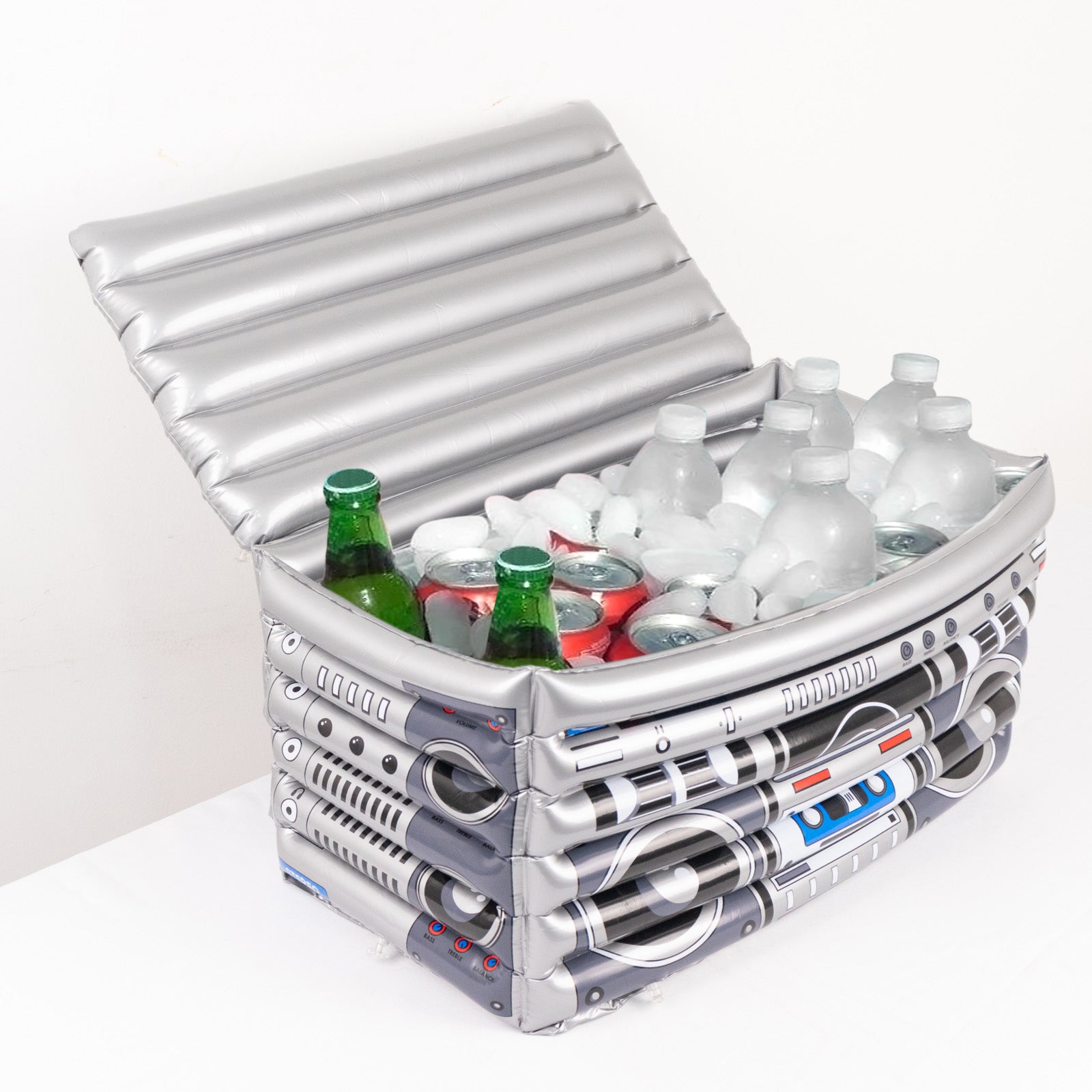 Inflatable Container Round Silver Inflatable 80's Themed Boom Box Ice Beverage Cooler, Pool Party ...