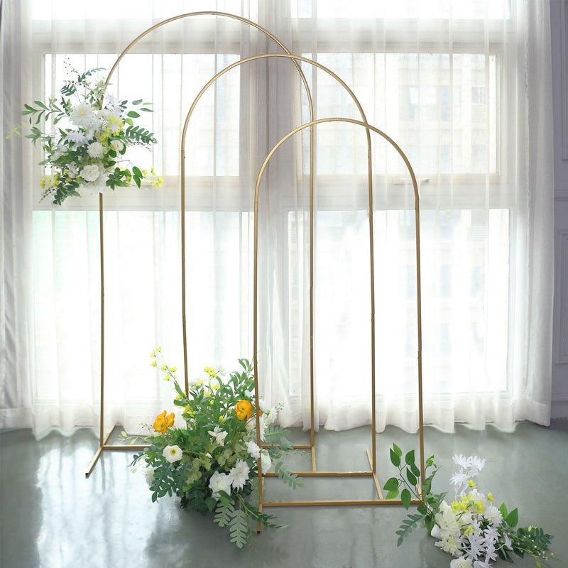 Gold Metal Arch Chiara Backdrop Stand Floral Display Frame With Round Top