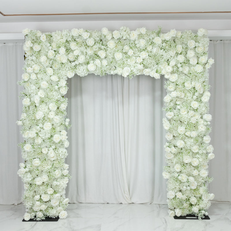 Roll Up Artificial Flower Backdrop for Arch Stand – White with Fabric Backing, 8ftx8ft – Silk Roses & Baby's Breath Arch Décor