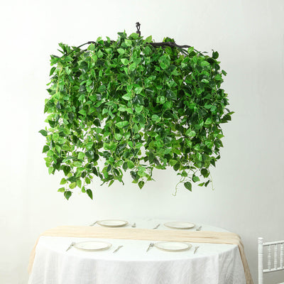 artificial ivy leaves, fake ivy vines, artificial hanging plants, hanging flower chandelier, flower canopy#color_green