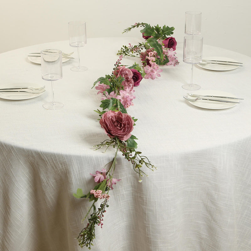 Artificial Rose Peony Flower Garland, Mixed Floral Greenery Garland Silk Hanging Vines - 6ft