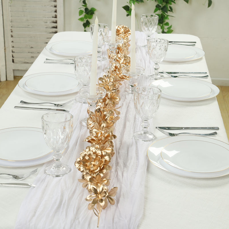 6.5ft Metallic Gold Artificial Flower Garland - Magnolia & Jasmine Hanging Vine for Table, Arch & Backdrop Decor