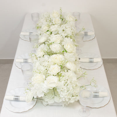 flower runner, prearranged florals, flower panel, silk flower, mixed florals#color_white
