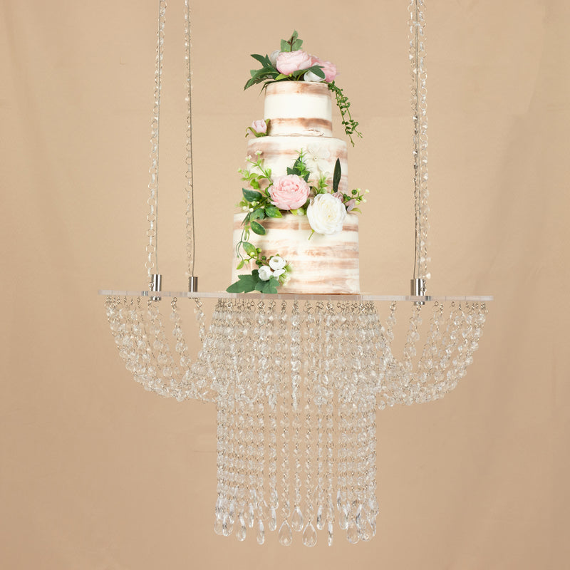 Acrylic Hanging Crystal Chandelier Dessert Stand, Drape Suspended Display Swing With 5ft Steel Wire String Bead Chains - 25