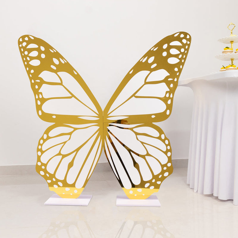 White Gold Large Butterfly Backdrop Stand Photo Props, Free Standing Foamboard Monarch Butterfly Wings Decoration