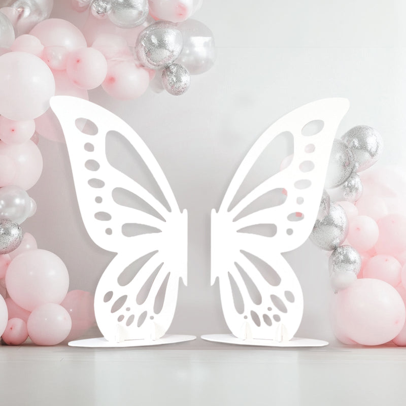 Wooden Butterfly Wings Party Backdrop, Freestanding Large Butterfly Cut-Out Stand Photo Prop - White, 4.5ftx3.5ft