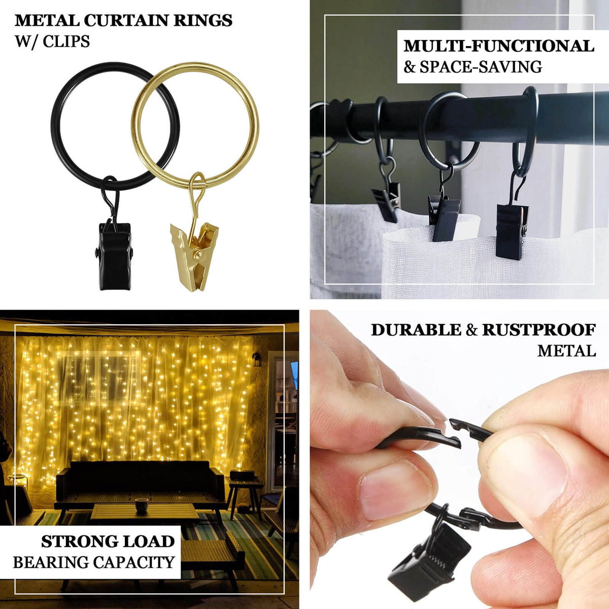 50 Pack Metal Openable Drapery Curtain Rings with Clips, Heavy Duty ...