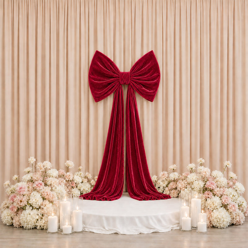 7ft Giant Velvet Bow Tie Décor for Galas & Events - Oversized Decorative Backdrop Bow with Long Draping Tails