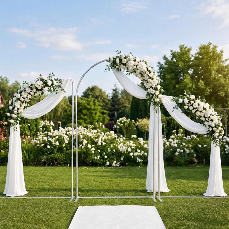 Set of 3 Aluminum Chiara Backdrop Stands Silver – Round Top & Half Moon Arch Frame for Wedding & Event Decor - 5ft, 6ft, 7ft