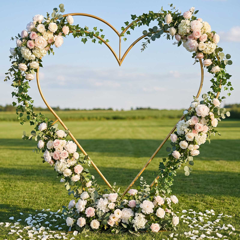7ft Double Heart Backdrop Stand – Gold Metal Wedding Arch Frame for Balloons, Flowers & Event Décor