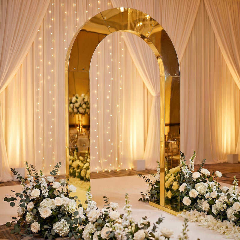 7.8ft Mirror Wedding Arch Backdrop Stand, Round Top Design with PVC Board Frame - Ceremony & Photo Background