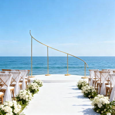 backdrop stand, arch, backdrop, curved wave backdrop stand, metal arch, gold metal backdrop#color_gold