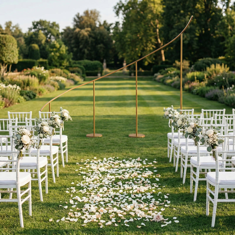 Curved Wave Wedding Arch Backdrop Stand Gold – 8ft x 12ft Right Side Heavy-Duty Metal Frame with Round Bases for Balloon & Floral Décor