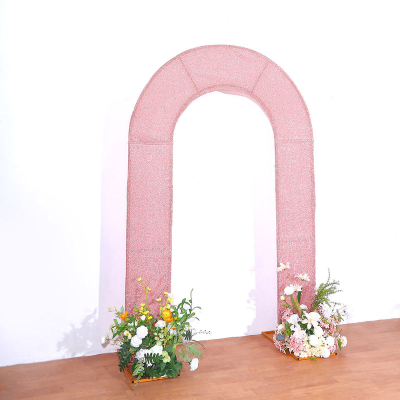 Spandex Fitted Open Arch Backdrop Cover With Shimmer Tinsel Finish, Double-Sided U-Shaped Arch Slipcover 8ft