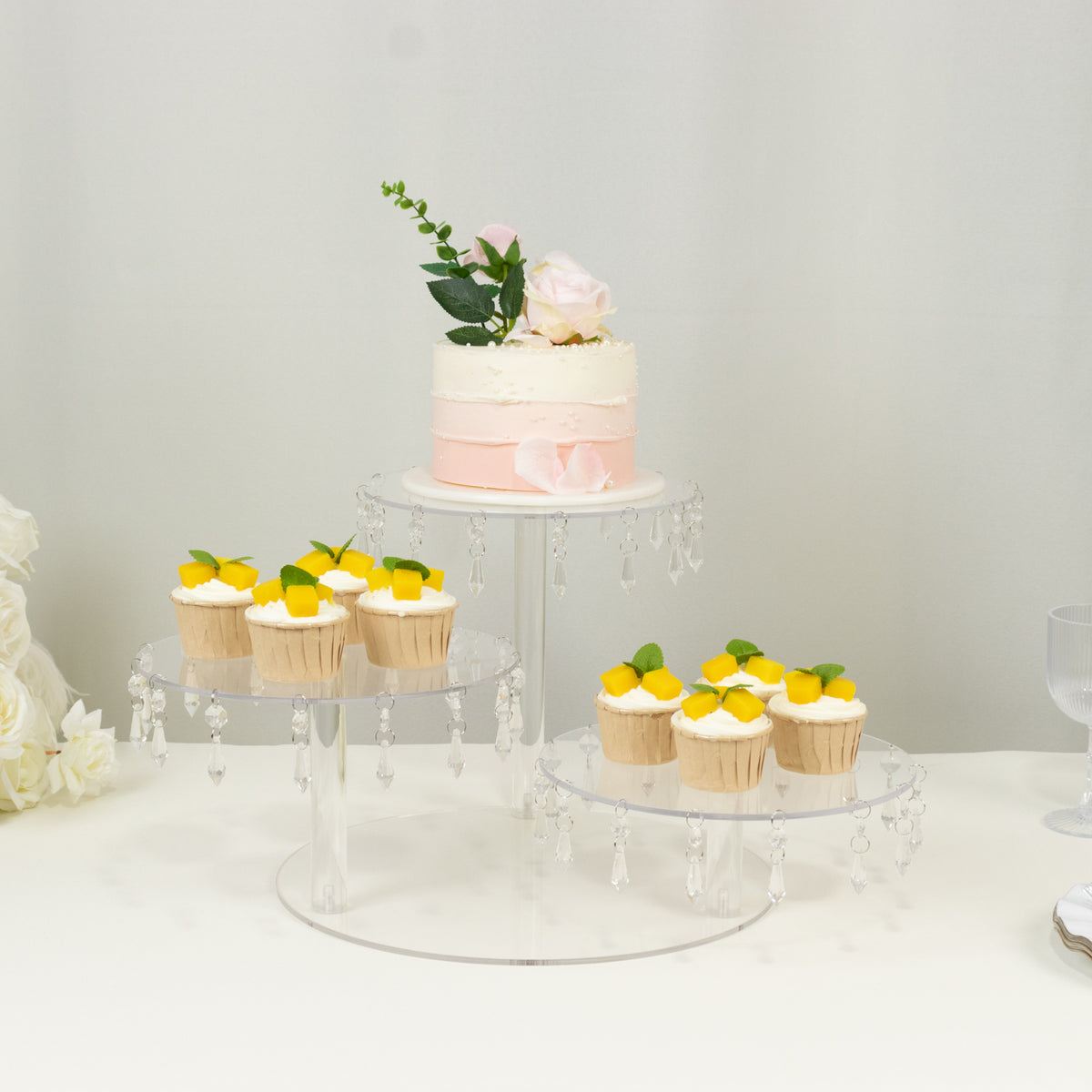3-Tier Clear Acrylic Display Riser with Hanging Crystal Pendants ...
