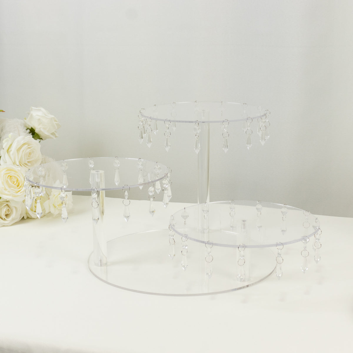 3-Tier Clear Acrylic Display Riser with Hanging Crystal Pendants ...
