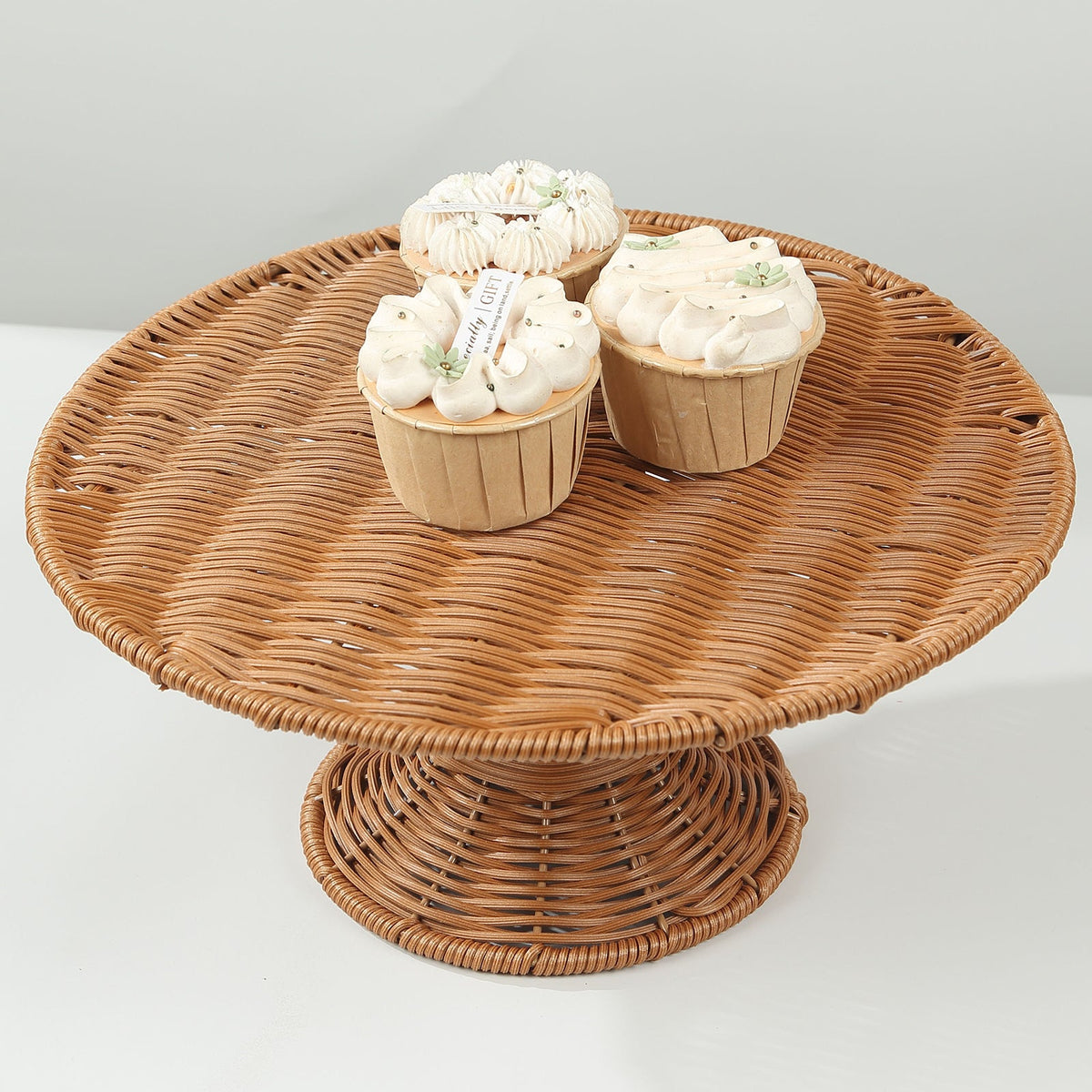 Natural Plastic Rattan Wicker Pedestal Riser, Round Rustic Dessert ...