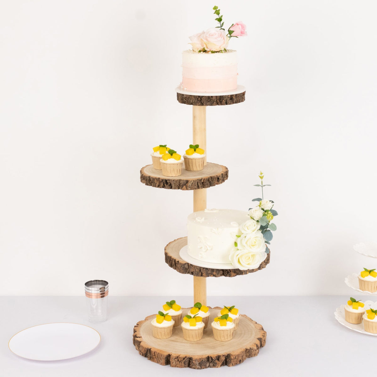 4-Tier Natural Rustic Wooden Tower Pedestal Riser, Farmhouse Style Wood ...