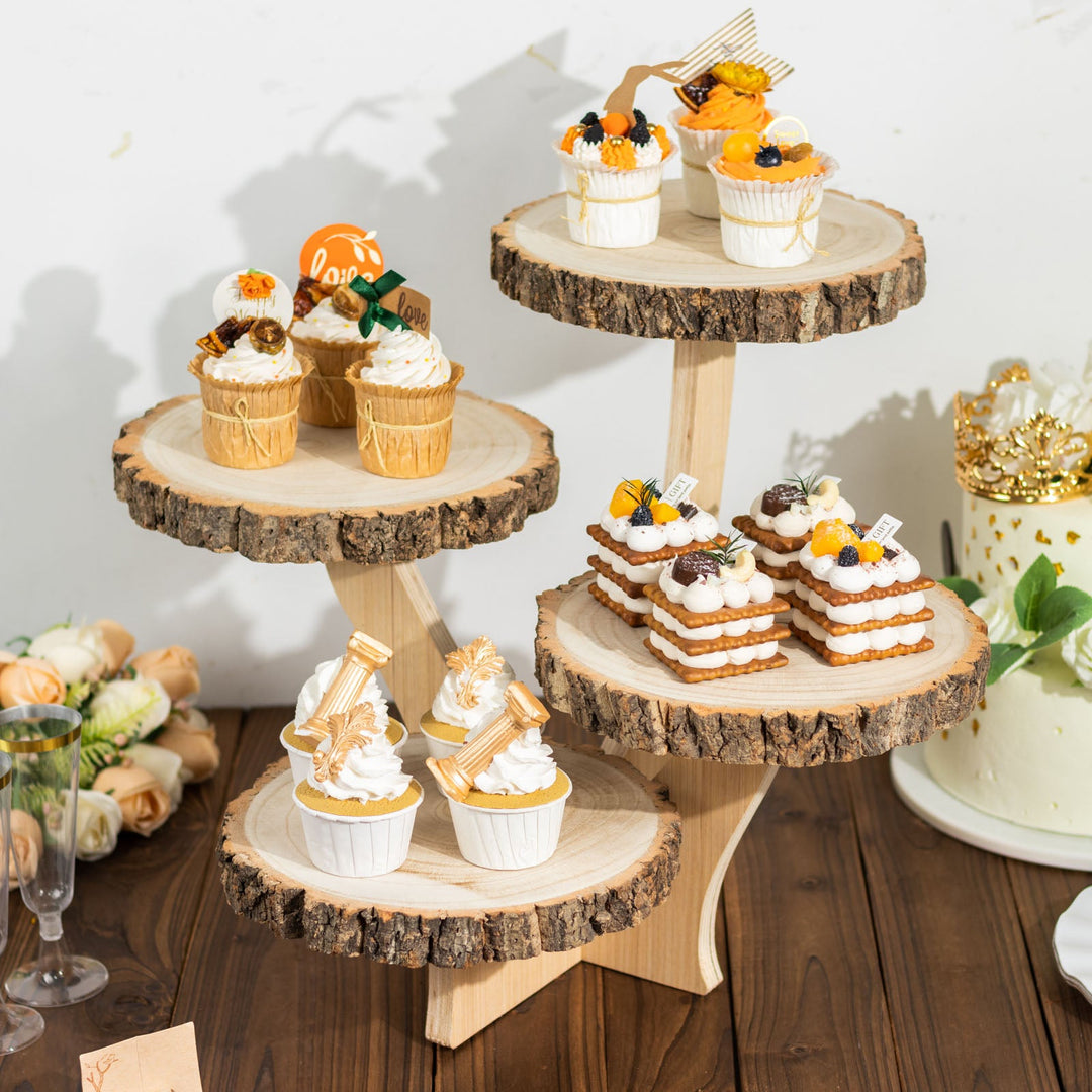 4 Tier Natural Wood Slice Pedestal Riser eHomemart