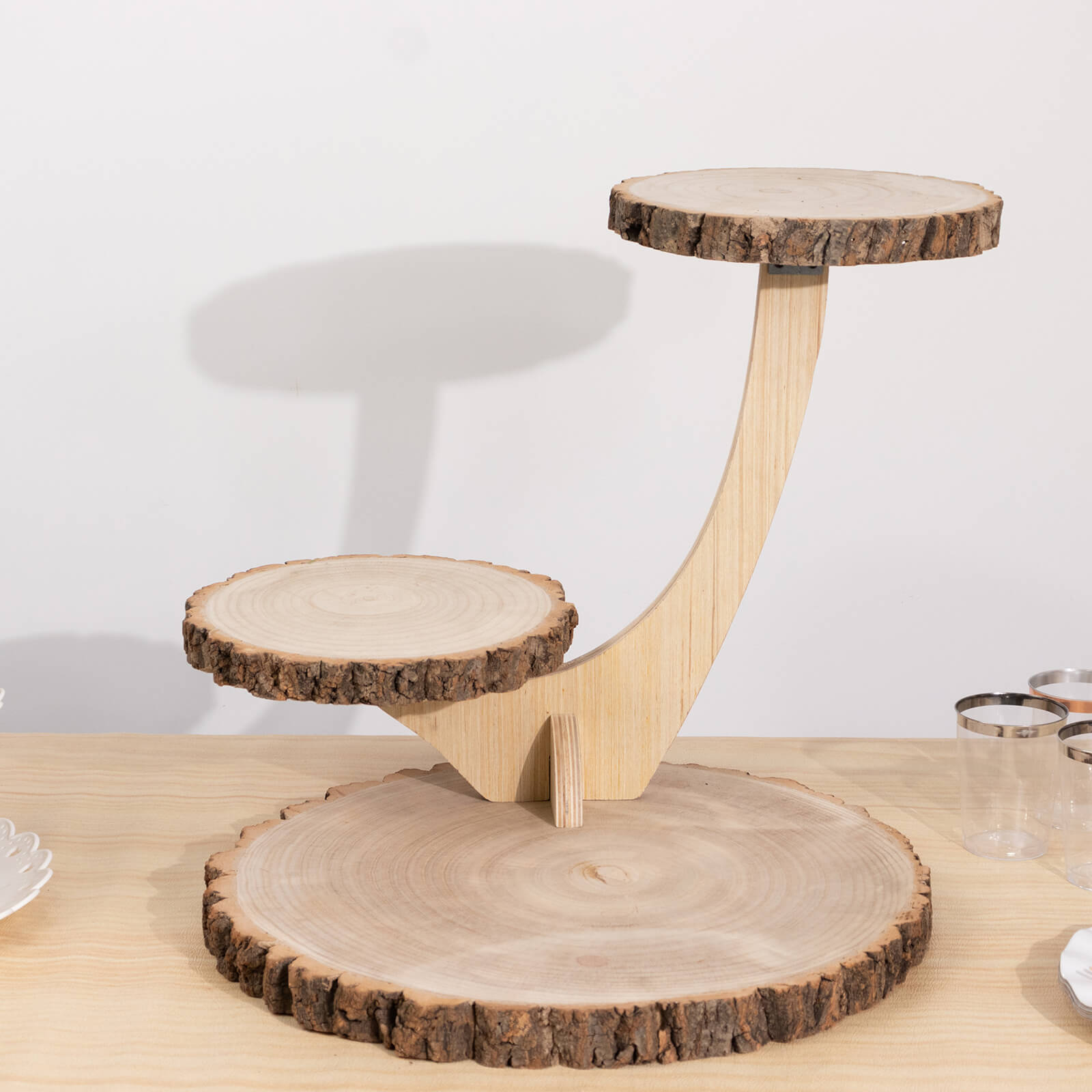 Tree Food Riser 3-Tier Natural Rustic Wood Slice Pedestal Riser in Tree Branch Style ...