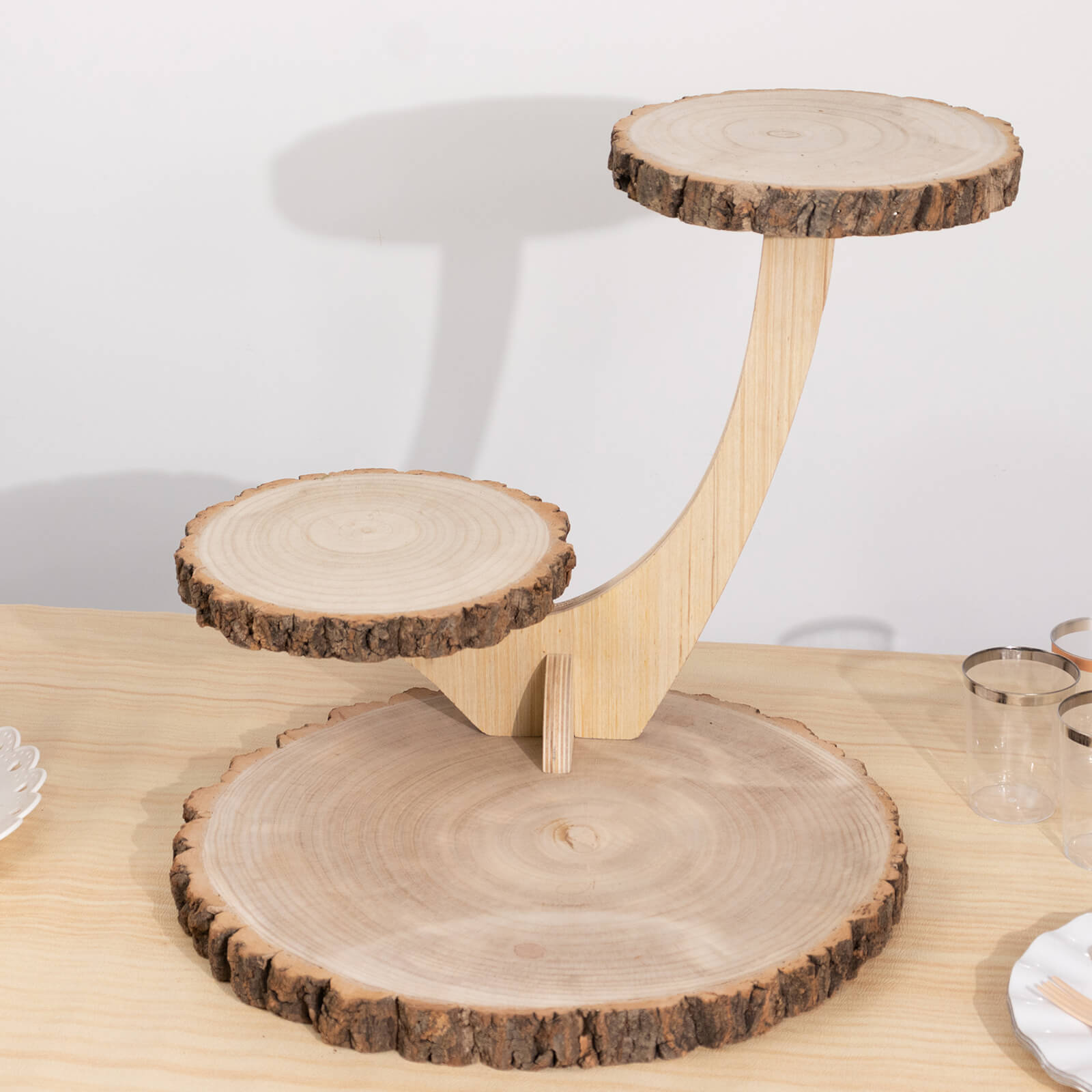 Tree Food Riser 3-Tier Natural Rustic Wood Slice Pedestal Riser in Tree Branch Style ...