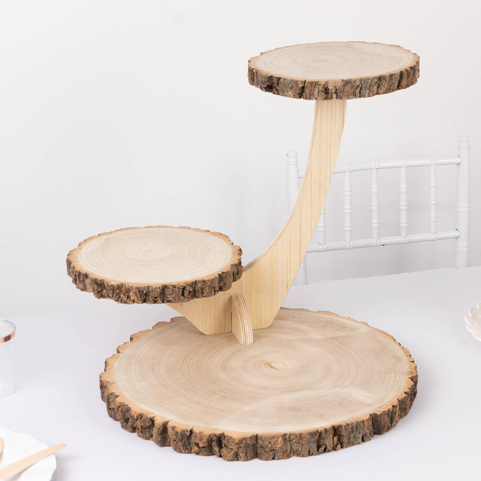 Tree Food Riser 3-Tier Natural Rustic Wood Slice Pedestal Riser in Tree Branch Style ...