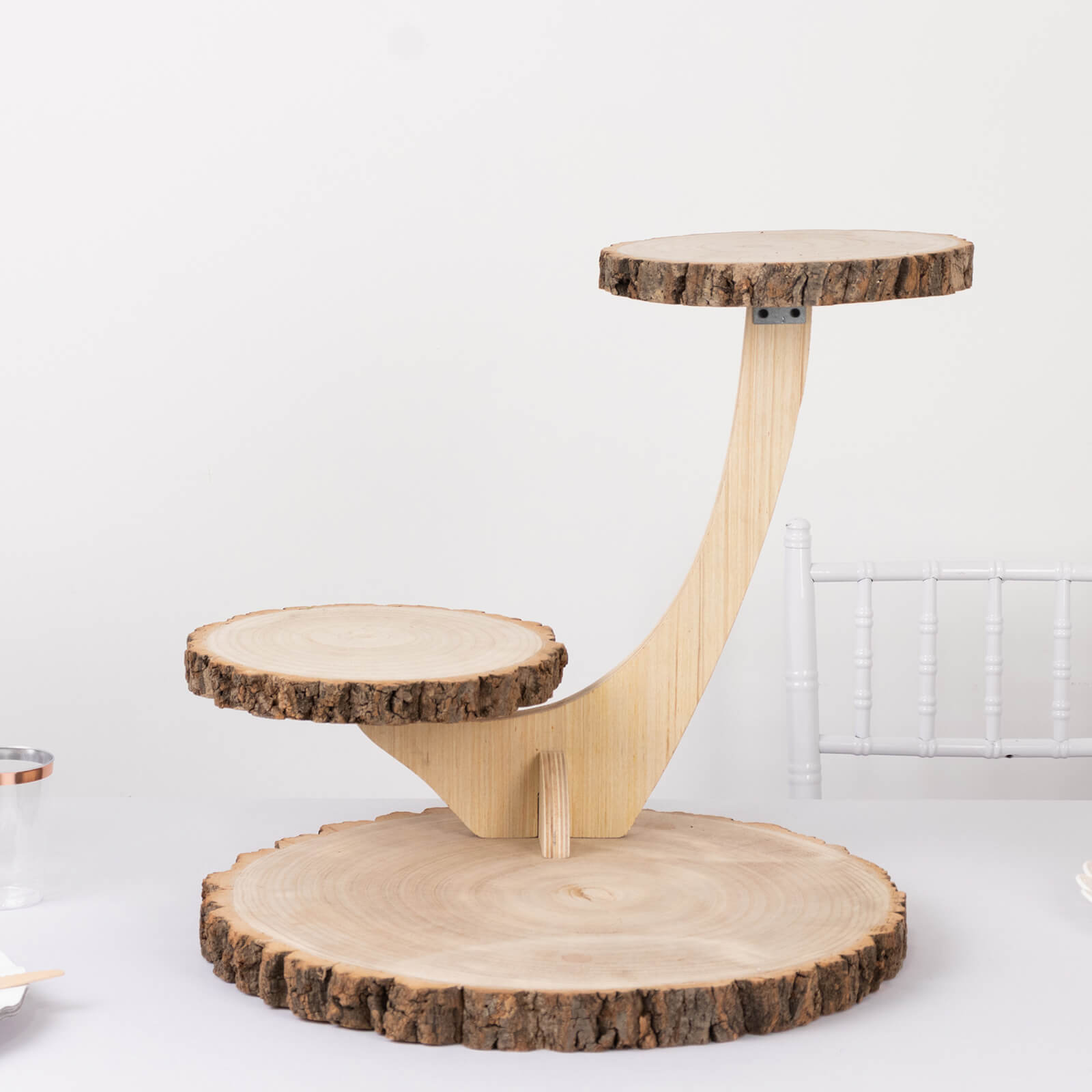 Tree Food Riser 3-Tier Natural Rustic Wood Slice Pedestal Riser in Tree Branch Style ...