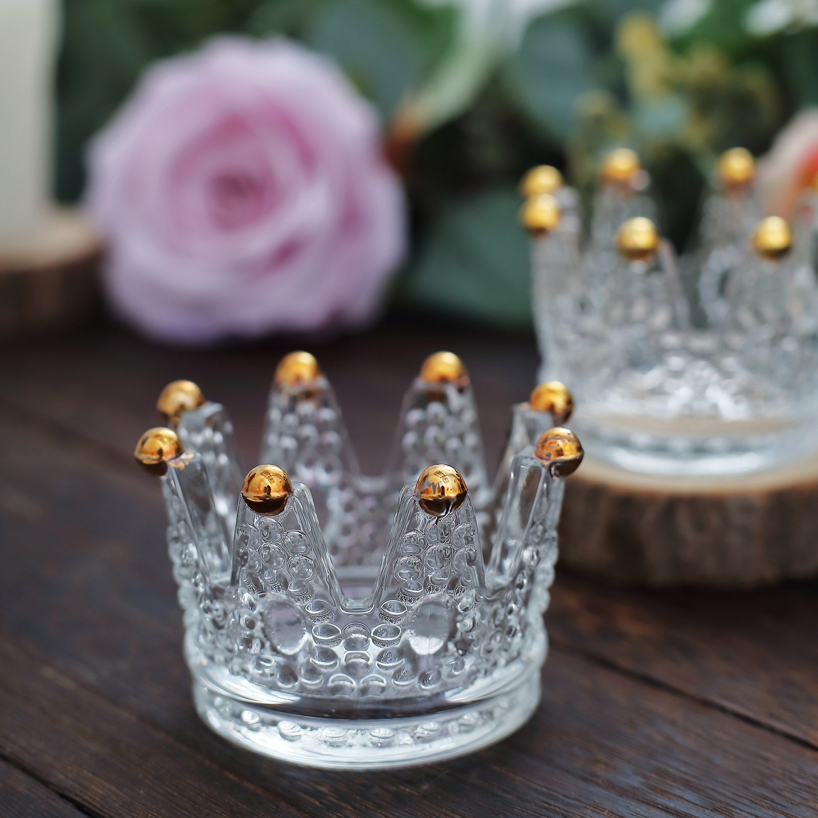 6 Pack Clear Crystal Glass Crown Tea Light Votive Candle Holders With ...