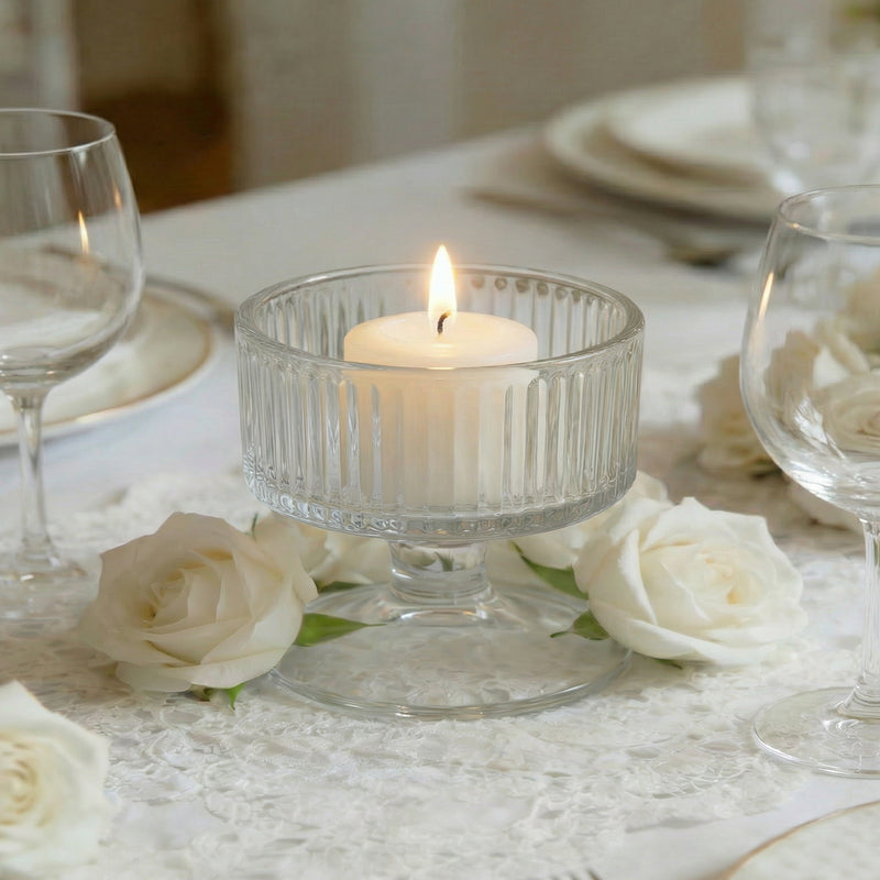 6 Pack Clear Ribbed Glass Candle Holders 3